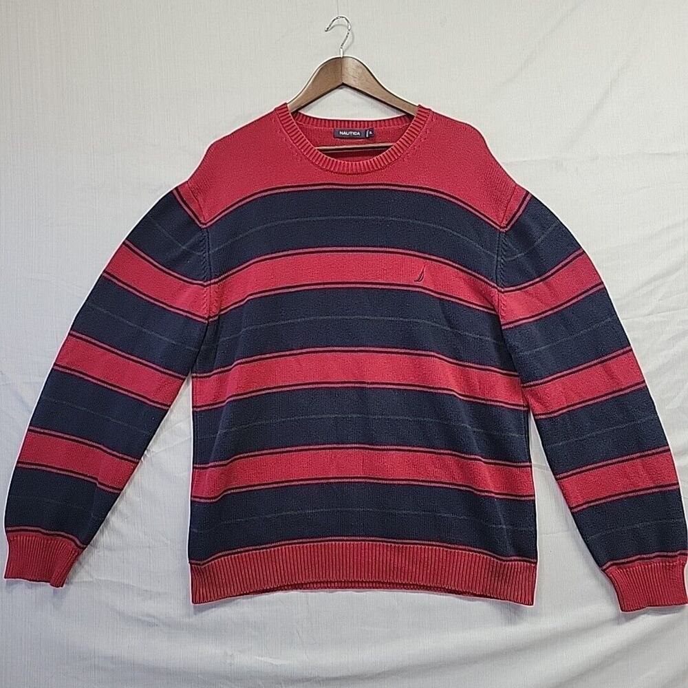 Nautica Men's Knit Sweater XL Navy Red Border VINTAGE Urban Street Ware 90's